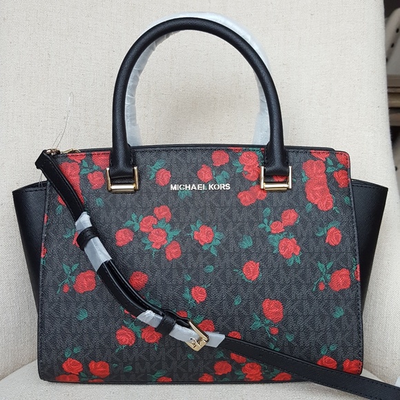 MICHAEL Michael Kors Handbags - NWT Michael Kors Medium Selma Satchel black red MK